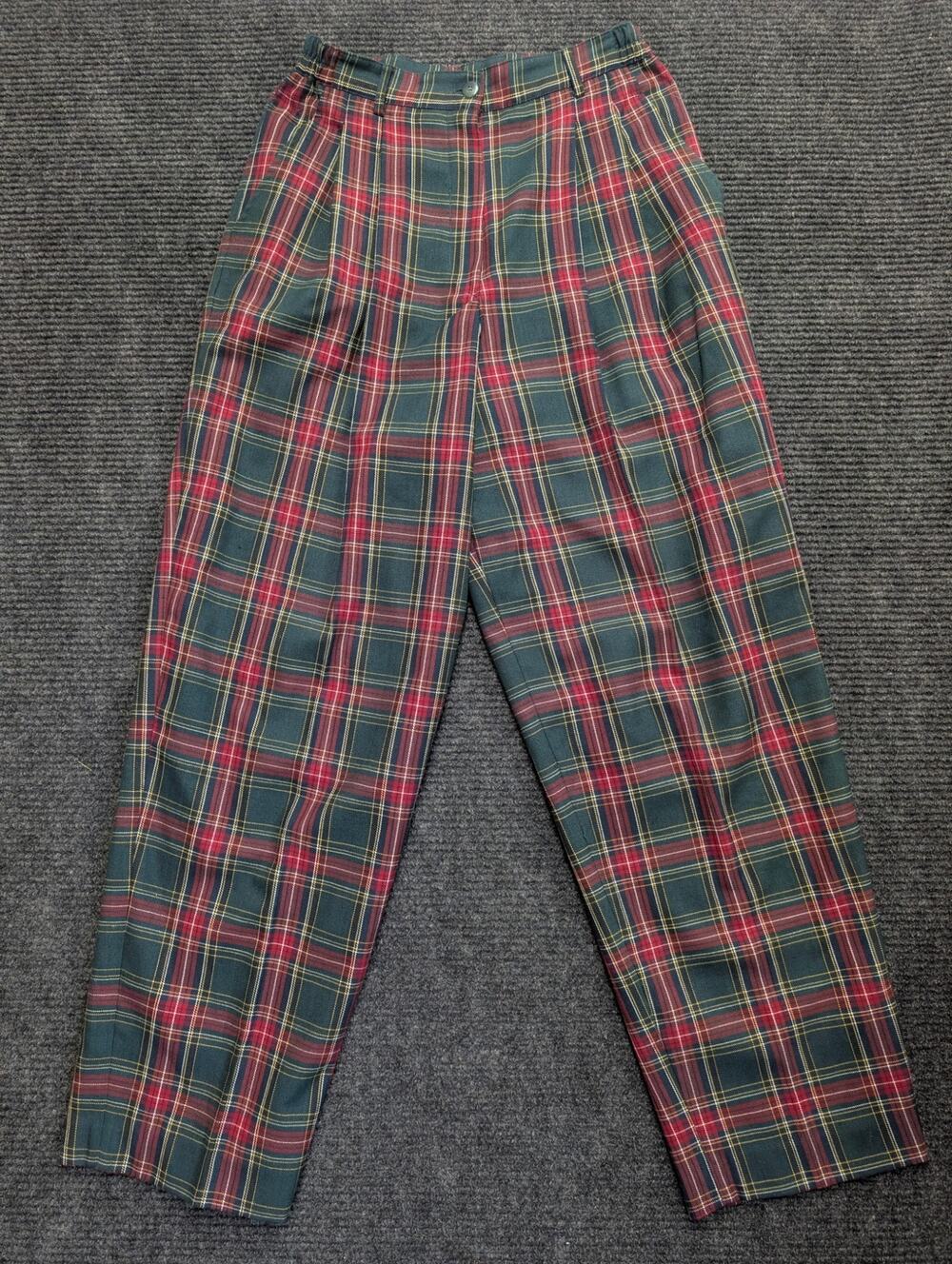 Vtg 90s Womens Tartan Plaid Dress Pants Slacks Christmas red green Modern Size 8